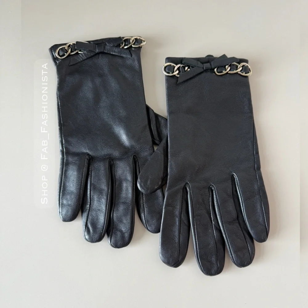 Michael Kors Black Leather Gloves with Chain Accent